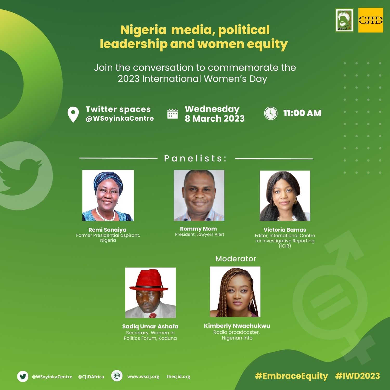 WSCIJ, CJID to host Twitter spaces on Nigeria media, political leadership and women equity