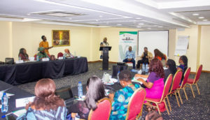 A panel session with the resource persons; L-R Rommy Mom, Abiola Akiyode-Afolabi and Stella Din-Jacob on day 2 of training in Lagos, Nigeria