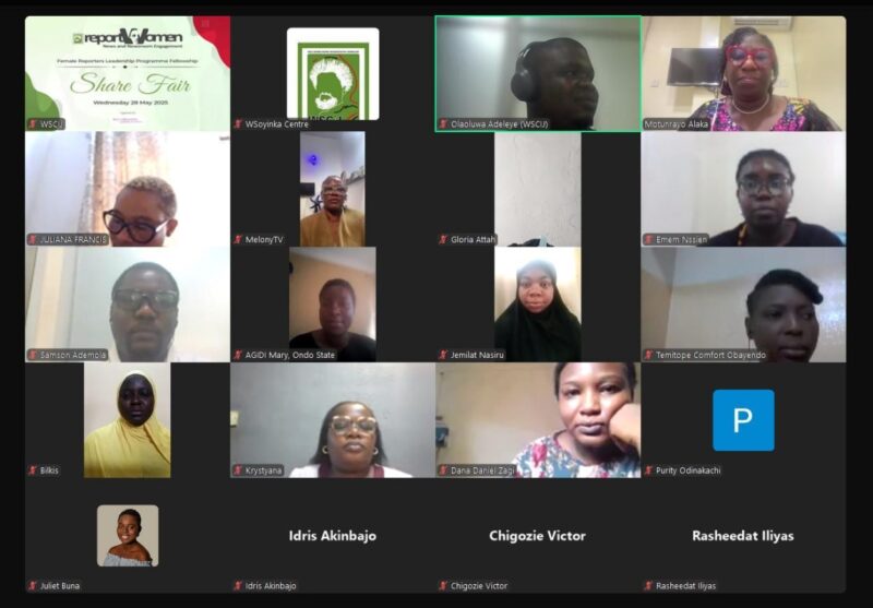 Screenshots of Report Women! FRLP participants, mentors, and WSCIJ staff at the share fair