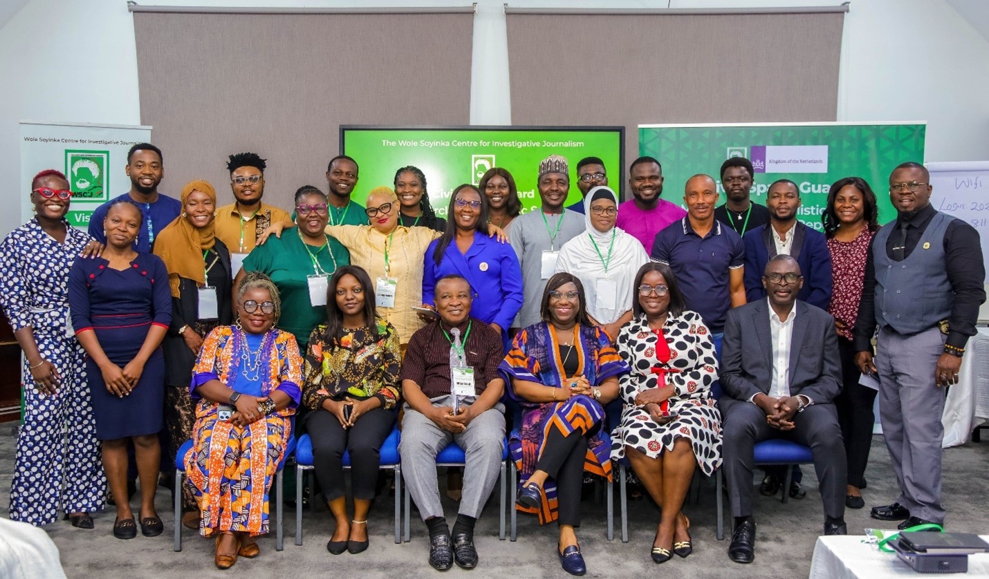Group photograph taken during the two-day Civic Space Guard Masterclass on Holistic Safety for Investigative Reporters, held in Lagos from 3-4 November 2025