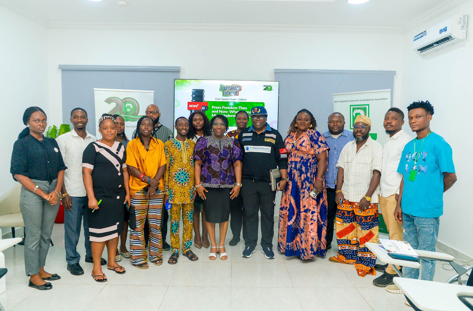 Picture1 A group picture of participants and speakers after the WSCIJ Journalists’ Timeout engagement themed “Press Freedom Then and Now: What Journalists Must Understand, Defend and Do” under the Civic Space Guard project.